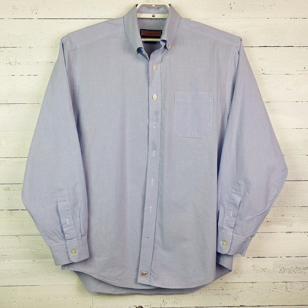 Vineyard Vines Mens Shirts Large L/S Blue White Check Murray Shirt 100% Cotton
